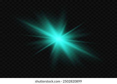 Glowing blue light explodes.  The effect of glare and light. On a transparent background.