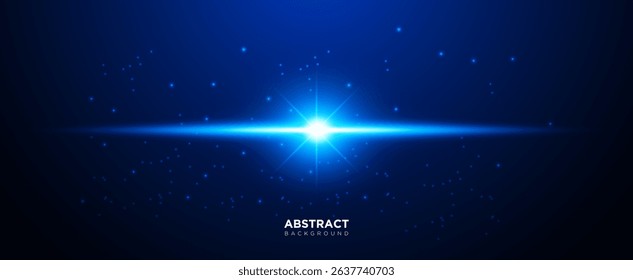 Glowing blue light flare with sparkles on dark blue background. vector illustration