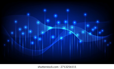 Glowing blue light points and flowing wave lines create a modern, futuristic tech background ideal for digital and innovation themes