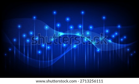 Glowing blue light points and flowing wave lines create a modern, futuristic tech background ideal for digital and innovation themes