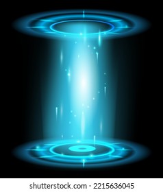 Glowing blue light rings. Portal aura effect. Vector illustration