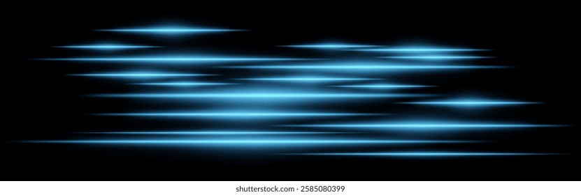 Glowing blue light streaks on a black background. Horizontal neon beams create a high-speed motion effect, symbolizing futuristic technology and digital energy