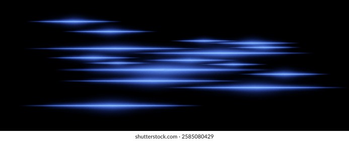 Glowing blue light streaks on a black background. Horizontal neon beams create a high-speed motion effect, symbolizing futuristic technology and digital energy. Sci-fi, cyber, abstract design