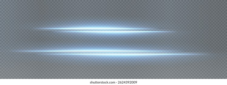 Glowing blue light streaks with sparkles and flares on a transparent background. A dynamic, futuristic design perfect for energy, speed, or holiday themes.