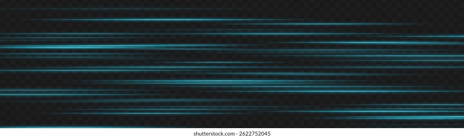 Trilhas de luz azul brilhante que criam desfoque de movimento em camadas no plano de fundo escuro. Perfeito para interface de usuário futurista, elementos de velocidade digital ou animações de dados de ficção científica.