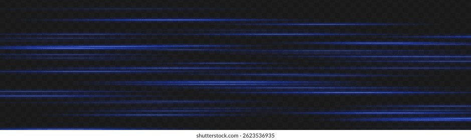 Glowing Blue light trails creating layered motion blur on dark background. Perfect for futuristic UI, digital speed elements, or sci-fi data animations.