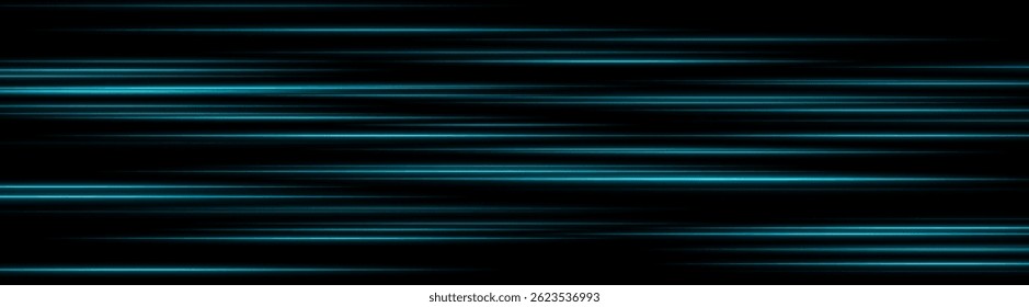 Glowing Blue light trails creating layered motion blur on dark background. Perfect for futuristic UI, digital speed elements, or sci-fi data animations.