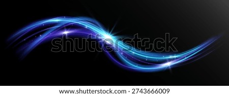 Glowing blue light wave with sparkling highlights and smooth flowing motion on dark background, symbolizing speed, energy flow, dynamic movement and futuristic technology.