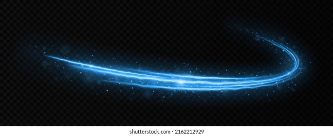 Glowing blue lines effect. Glittering magic particles isolated on transparent background. Sparkling wavy light effect.