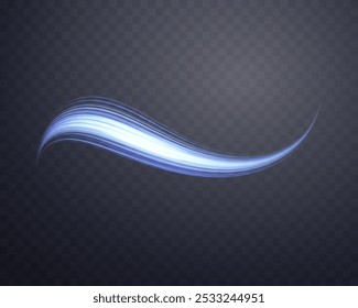 Glowing blue lines. Neon realistic energy speed. Abstract light effect on a transparent background. Vector illustration.