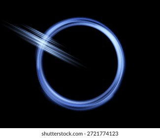 Anillo mágico azul brillante. Anillo de halo de destello de energía realista de neón. Abstractas efecto de luz sobre un fondo negro. Ilustración vectorial.