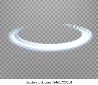 Anillos mágicos azules brillantes. Anillo de halo dinámico orbital. Energía realista de neón remolino swoosh. Efecto de luz Abstractas sobre un fondo transparente. Ilustración vectorial