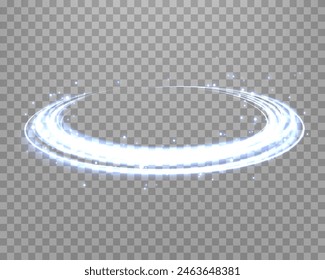 Glowing blue magic rings. Dynamic orbital flare halo ring. Neon realistic energy swoosh swirl. Abstract light effect on a transparent background. Vector illustration