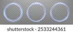 Glowing blue magic rings. Neon realistic energy flare halo rings. Abstract light effect on a transparent background. Vector illustration.