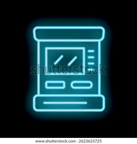 Glowing blue neon atm machine sign on a black background