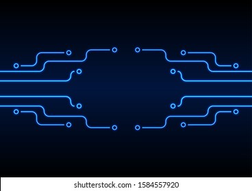 Glowing blue neon circuit board chip abstract design. Technology vector background