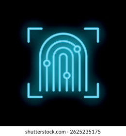 Glowing blue neon fingerprint representing digital identity and advanced cybersecurity technologies