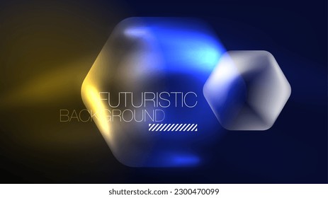 Glowing blue neon hexagons in dark space. Digital technology cyberspace hi-tech techno abstract background template