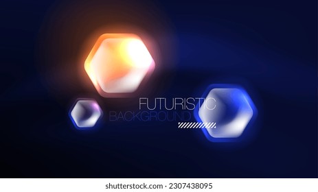 Glowing blue neon hexagons in dark space. Digital technology cyberspace hi-tech techno abstract background template