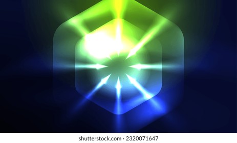 Hexagones de neón azul brillante en el espacio oscuro. Plantilla de fondo abstracto de tecnología de alta tecnología para el ciberespacio en tecnología digital