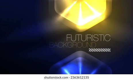 Glowing blue neon hexagons in dark space. Digital technology cyberspace hi-tech techno abstract background template
