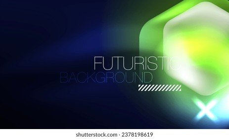 Glowing blue neon hexagons in dark space. Digital technology cyberspace hi-tech techno abstract background template