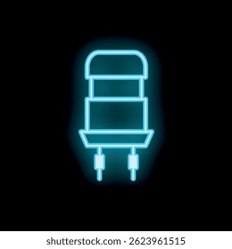 Glowing blue neon icon of a capacitor, an electronic component used for storing electrical energy