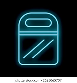 Glowing blue neon icon of a protective kitchen cutting board sleeve on a black background
