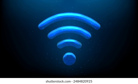 Leuchtendes blaues Neonlicht Wi-Fi Wireless-Symbol. Low Poly 3D-Design und Drahtgitter-Netzwerkstruktur. Internet-Vektorillustration