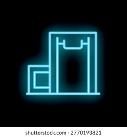 Glowing blue neon sign representing a street workout park with a pull up bar and a bench for fitness training
