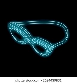 Glowing blue neon style icon depicting swimming goggles