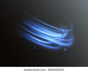 glowing blue neon wave effect featuring dynamic energy streaks, swirling flares, and futuristic motion. Perfect for digital designs, space visuals, speed effects, and abstract backgrounds. Vector