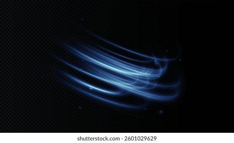glowing blue neon wave effect featuring dynamic energy streaks, swirling flares, and futuristic motion. Perfect for digital designs, space visuals, speed effects, and abstract backgrounds. Vector