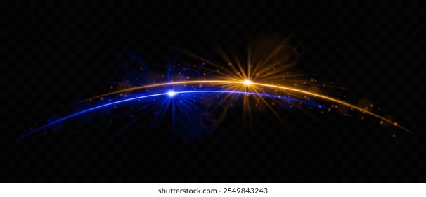 Arcos de luz azul y naranja brillante con rayos radiantes y destellos. Perfecto para temas de ciencia ficción, diseños futuristas, Fondos de pantalla dinámicos o superposiciones de efectos de energía. Vibrante y cautivador.