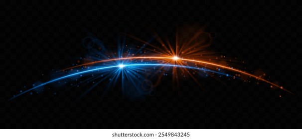 Arcos de luz azul y naranja brillante con rayos radiantes y destellos. Perfecto para temas de ciencia ficción, diseños futuristas, Fondos de pantalla dinámicos o superposiciones de efectos de energía. Vibrante y cautivador.