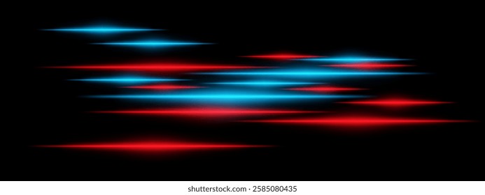 Glowing blue and orange light streaks black background. Horizontal neon beams create a high-speed motion effect, symbolizing energy and futuristic technology. Sci-fi, digital effects, and cyber themes