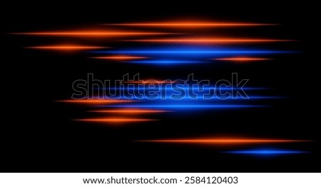 Glowing blue and orange light streaks on a black background. Horizontal neon beams create a high-speed motion effect, symbolizing futuristic energy and digital acceleration