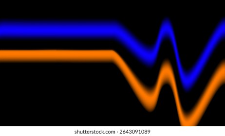 Glowing blue and orange neon wave lines over a dark black background creating an abstract and futuristic motion design effect
