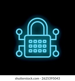 Glowing blue padlock icon with connected nodes, symbolizing digital security and data encryption in the online world