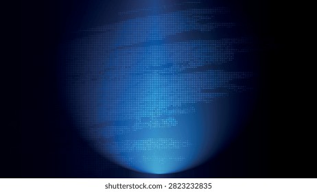 A glowing blue pixelated abstract pattern resembling light waves or digital data isolated on transparent background