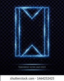 Glowing blue polygonal frame with light effects isolated on transparent background. Shining multangular border with glowing sparkles.
