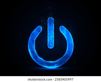 Glowing Blue Power Button Icon in Polygonal Style Representing Energy, Technology, and Innovation