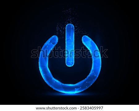 Glowing Blue Power Button Icon in Polygonal Style Representing Energy, Technology, and Innovation