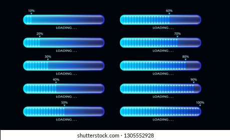 Glowing blue progress loading bar vector illustration, technology concept