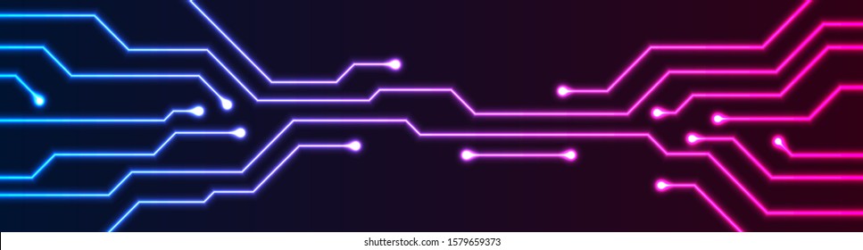 Glowing Blue Purple Neon Circuit Board Stock Vector Royalty Free