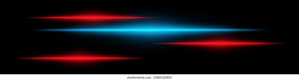 Glowing blue and red light streaks on a black background. Horizontal neon beams create a high-speed motion effect, symbolizing futuristic energy and digital acceleration