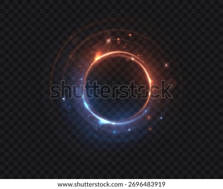 Glowing blue and red rings with glitter and neon effects on a black background. A portal and energy circle effect for fantasy and digital compositions.