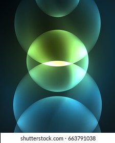 Composición de círculos brillantes y brillantes sobre fondo oscuro, efectos de luz de estilo mágico plantilla de diseño abstracto