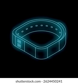 Glowing blue smart watch showing fitness tracking progress with isometric projection on a black background