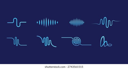 Glowing blue sound wave Logo Collection on dark blue background